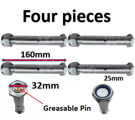 Mini Digger Bucket Pins 25mm 32mm Greasable Hex Head (Set of 4)