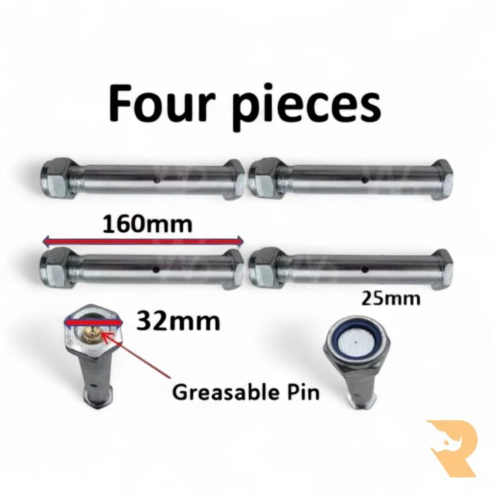 Mini Excavator Bucket Pins 25mm Greasable Hex Head (Set of 4)