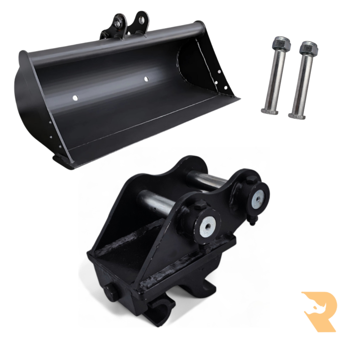 Mini Excavator Attachments (25mm Pins) – Grading Bucket, Quick Hitch & Bucket Pins