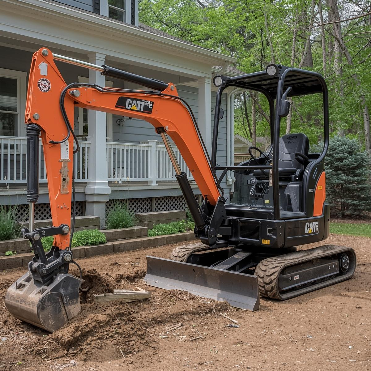 Mini excavator working at a home project