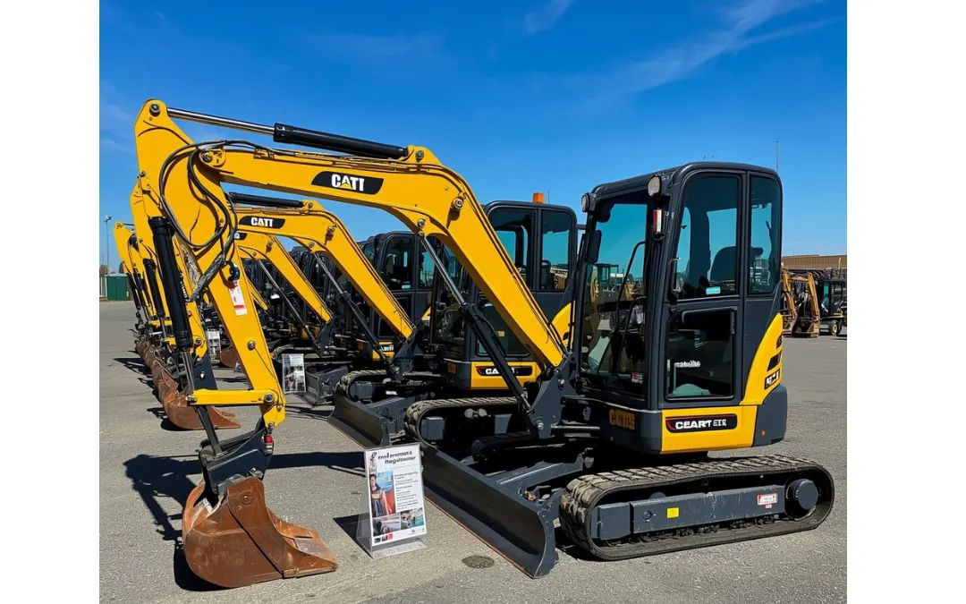 Row of mini excavators showcasing top models for 2025