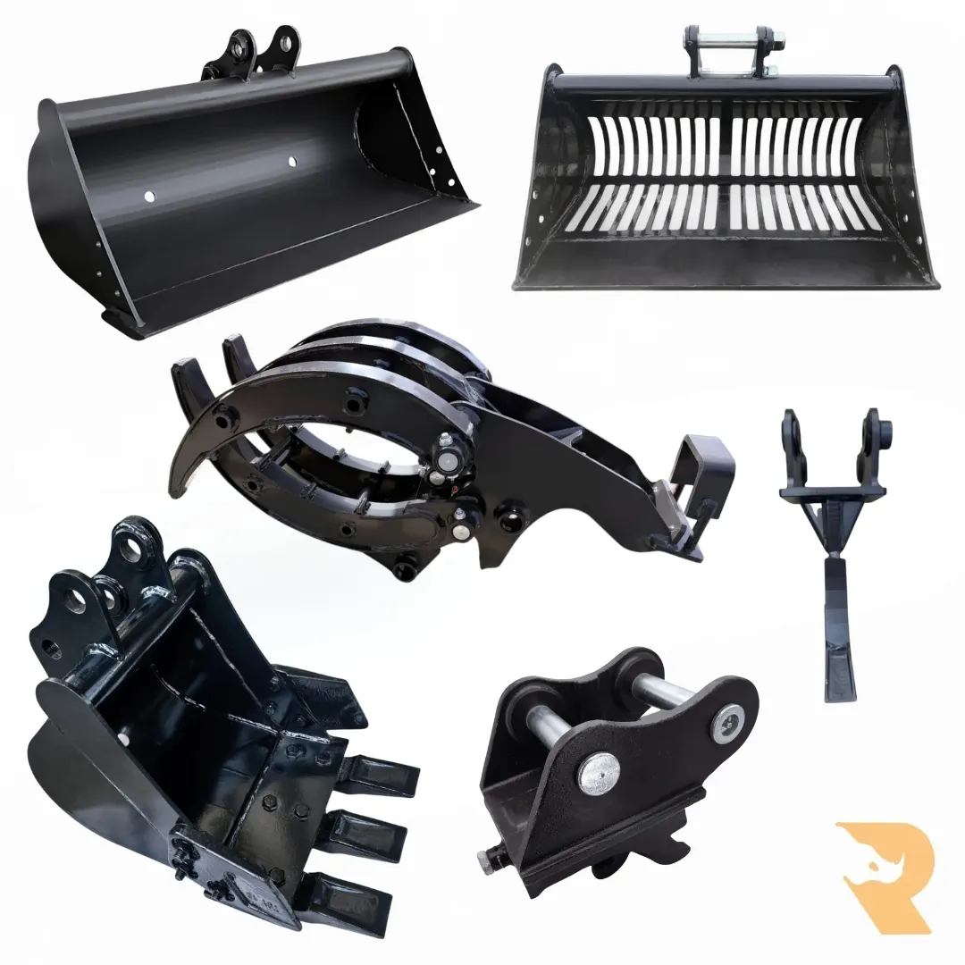 Excavator working in rural farming landscape