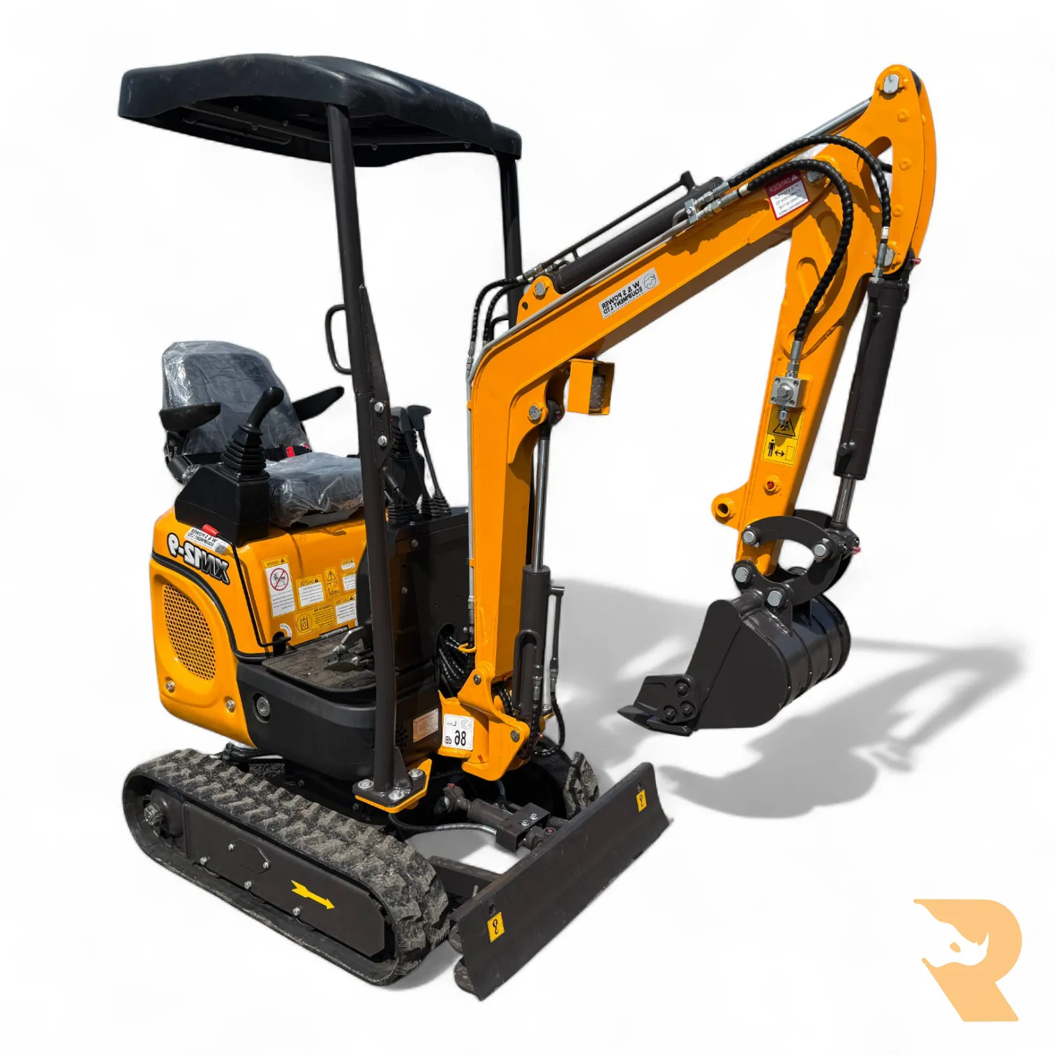 Mini excavator loader pushing coins - investment concept